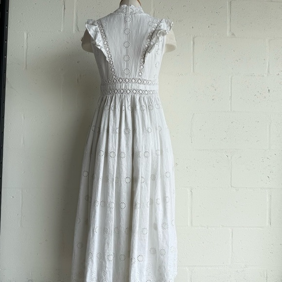 Free People Peach Pie Midi Dress Small White floral lined Ruffle Sleeve Crochet - Picture 4 of 12